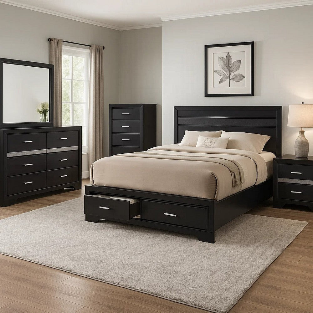 Vino Black 5pc California King Bed Set w Storage | Glitter Accent BM340036