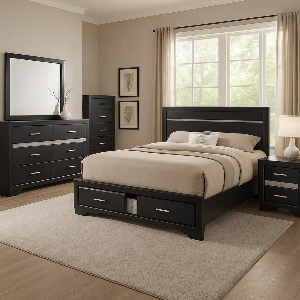 Vino Black 5pc California King Bed Set w Storage | Glitter Accent