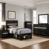 Vino Black 5pc Twin Size Bed Set w Storage | Dressers | Glitter Accent