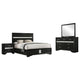 Vino Black 4pc Queen Size Bed Set w Dressers | Mirror | Glitter Accent