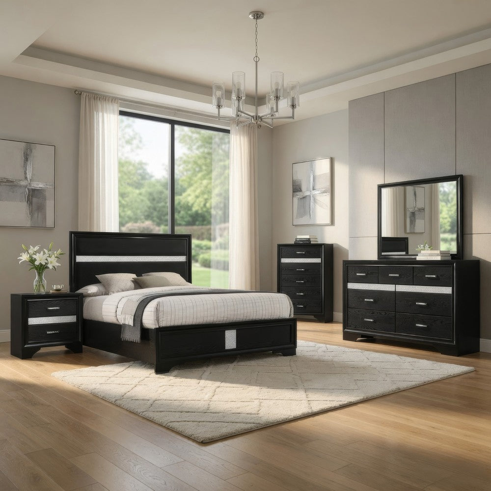 Vino Black 5pc California King Bed Set | Dressers | Glitter Accent