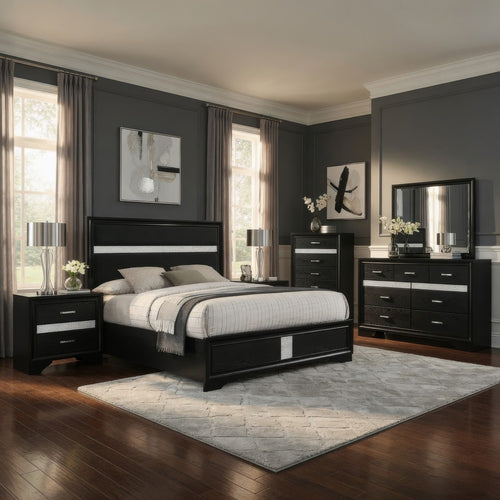 Vino Black 5pc California King Bed Set | Dressers | Glitter Accent