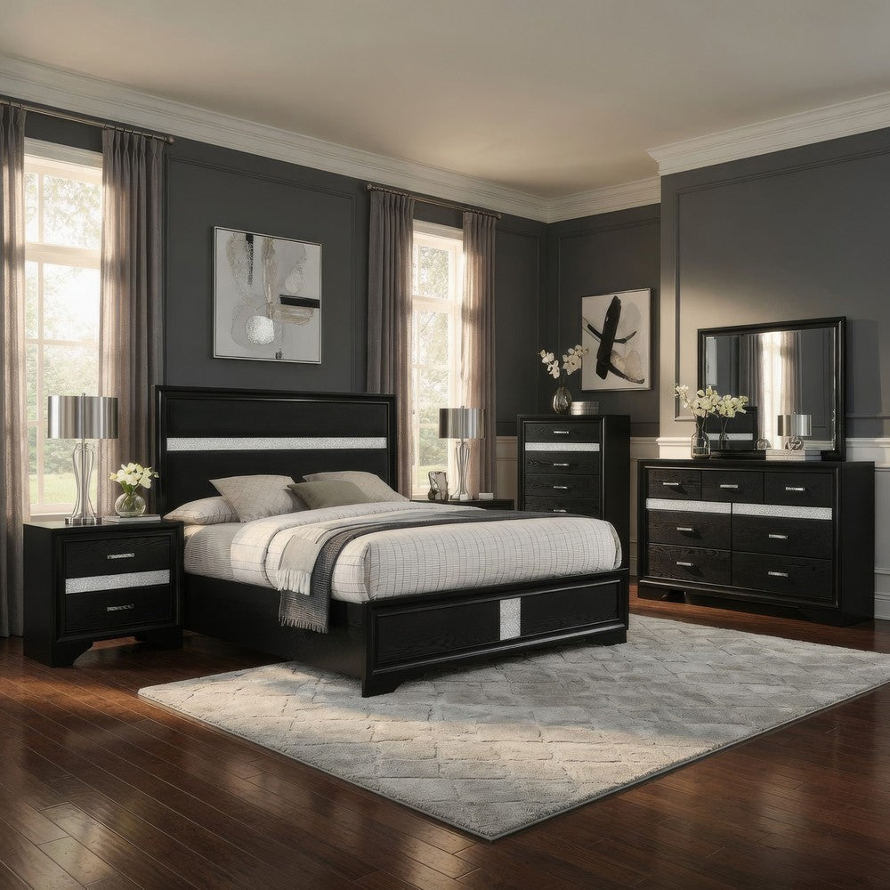 Vino Black 5pc California King Bed Set | Dressers | Glitter Accent