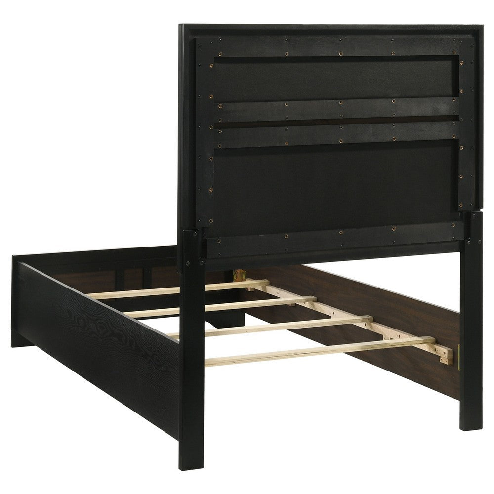 Vino Black 5pc Twin Size Bed Set w Dressers | Mirror | Glitter Accent BM340046