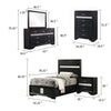 Vino Black 5pc Twin Size Bed Set w Dressers | Mirror | Glitter Accent BM340046