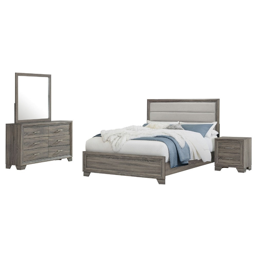 Reay 4 Piece Queen Bedroom Set with Dressers | Upholstered Gray Brown