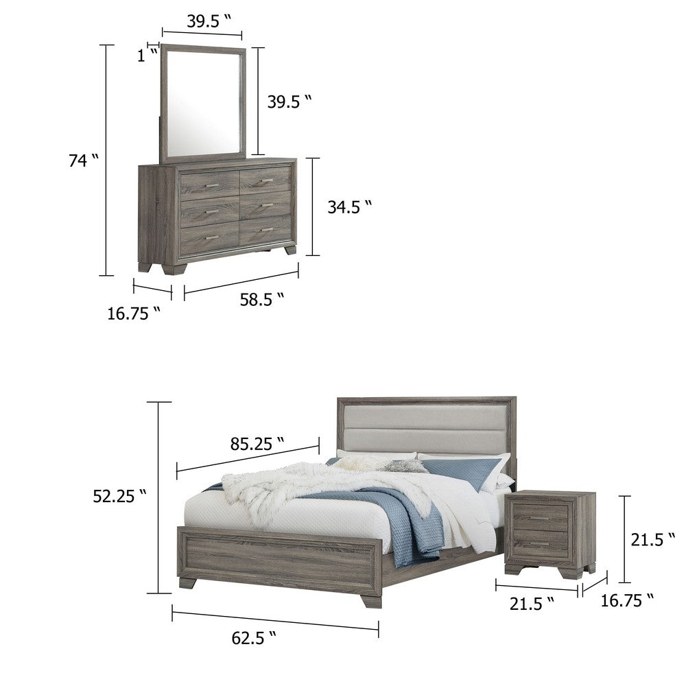 Reay 4 Piece Queen Bedroom Set with Dressers | Upholstered Gray Brown