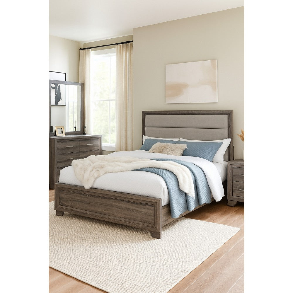 Reay 4 Piece Queen Bedroom Set with Dressers | Upholstered Gray Brown