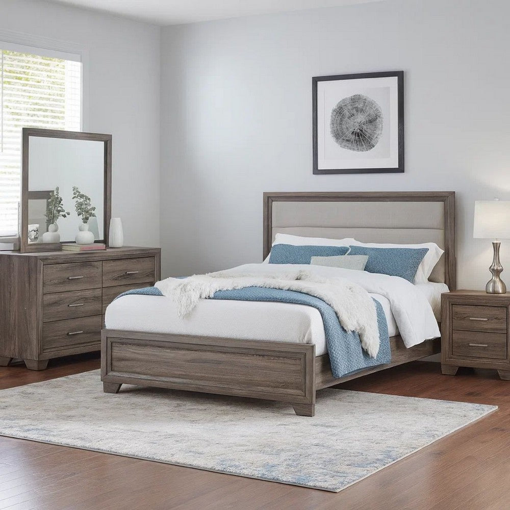 Reay 4 Piece Queen Bedroom Set with Dressers | Upholstered Gray Brown