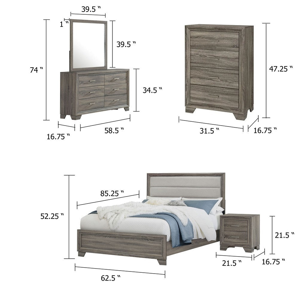 Reay 5 Piece Queen Bedroom Set with Dressers | Upholstered Gray Brown BM340048