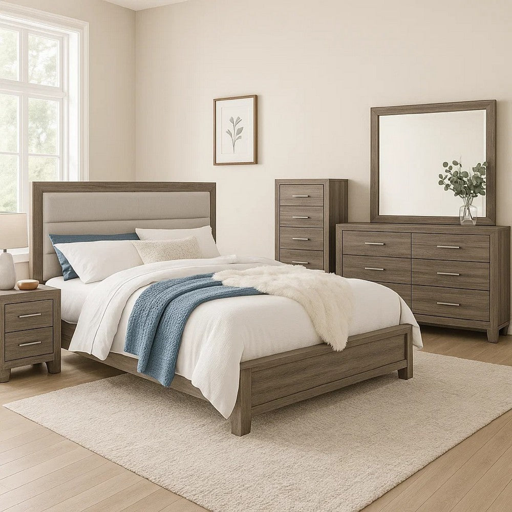 Reay 5 Piece Queen Bedroom Set with Dressers | Upholstered Gray Brown BM340048