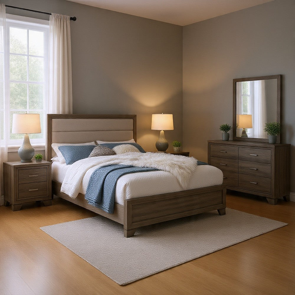 Reay 5 Piece Queen Bedroom Set with Dressers | Upholstered Gray Brown