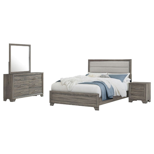 Reay 4 Piece King Bedroom Set with Dressers | Upholstered | Gray Brown