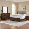 Yels 4 Piece Queen Bedroom Set | Gray Upholstery | Walnut Brown Wood
