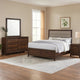 Yels 4 Piece Queen Bedroom Set | Gray Upholstery | Walnut Brown Wood