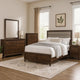 Yels 5 Piece Queen Bedroom Set | Gray Upholstery | Walnut Brown Wood