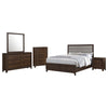 Yels 5 Piece Queen Bedroom Set | Gray Upholstery | Walnut Brown Wood
