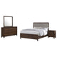 Yels 4 Piece King Bedroom Set | Gray Upholstery | Walnut Brown Wood