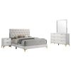Dle 4pc Queen Bedroom Set | White Faux Leather | Modern Gold Accents