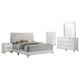 Dle 5pc Queen Bedroom Set | White Faux Leather | Modern Gold Accents