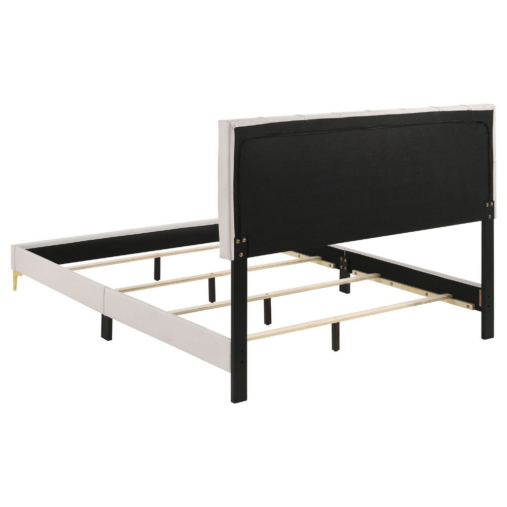 Dle 5pc Queen Bedroom Set | White Faux Leather | Modern Gold Accents