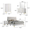 Dle 5pc Queen Bedroom Set | White Faux Leather | Modern Gold Accents