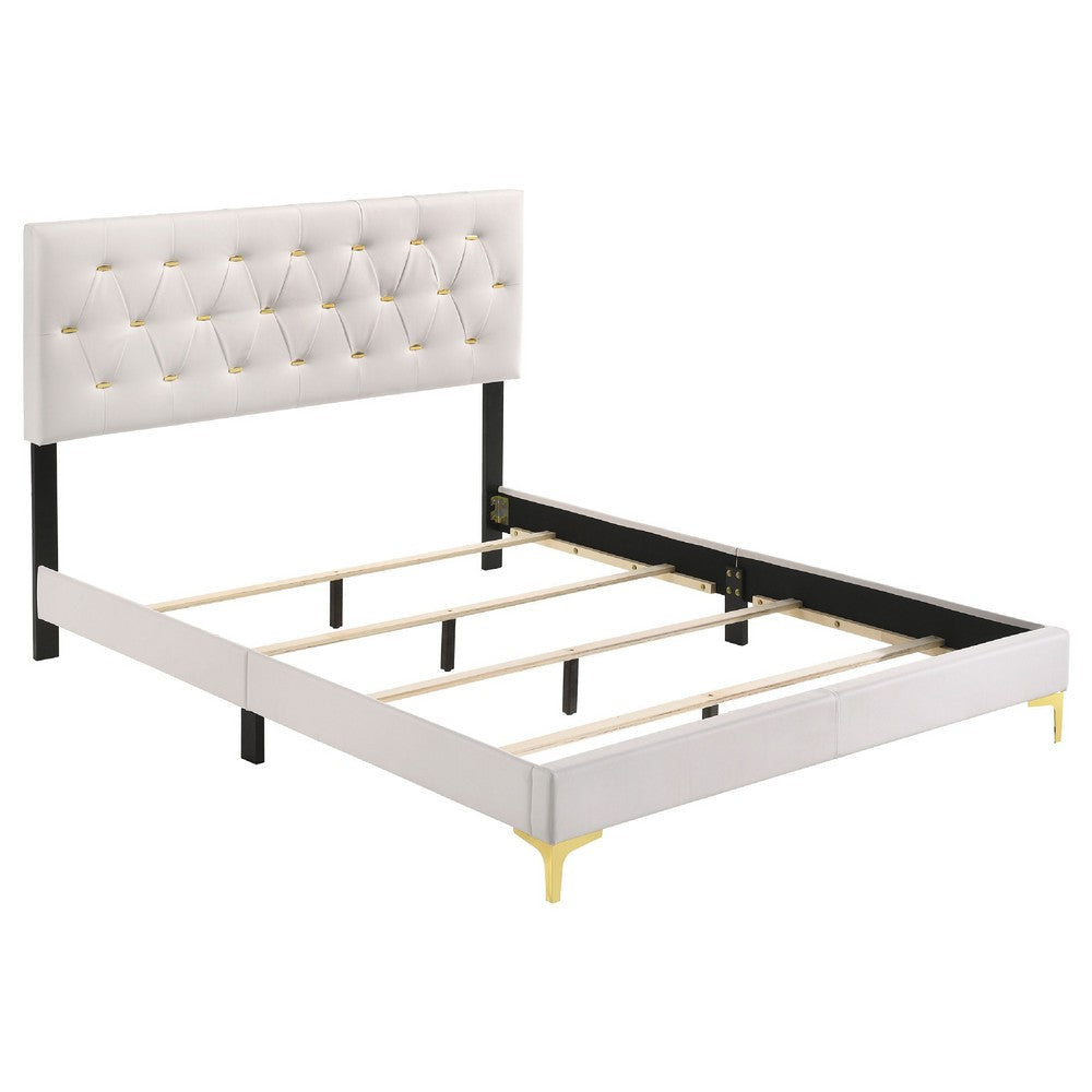 Dle 5pc King Bedroom Set | White Faux Leather | Modern Gold Accents