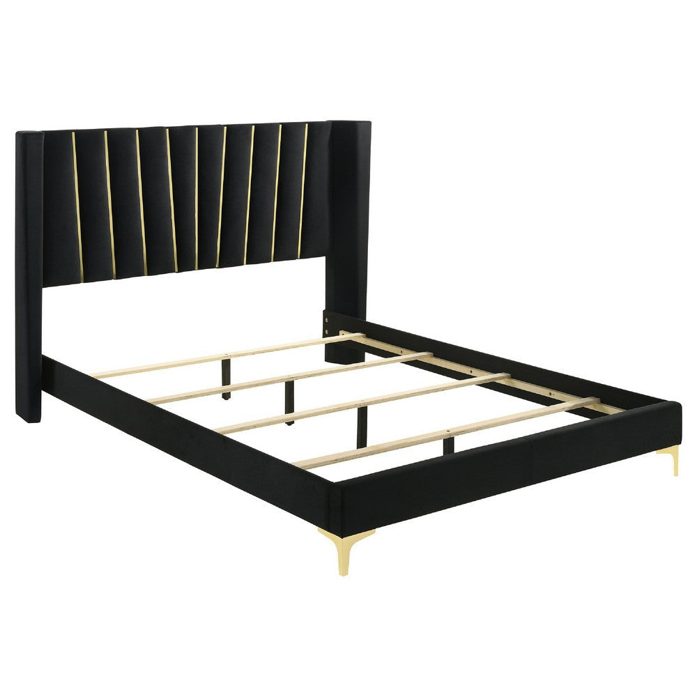 Dle 5pc Queen Bedroom Set | Black Velvet | Modern Gold Accents BM340068