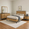 Wemy 4pc Queen Size Bed Set | Rustic Brown Pine Wood | Tapered Legs BM340071