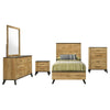 Wemy 5 Piece Twin Bed Set | Rustic Brown Pine Wood | Tapered Legs