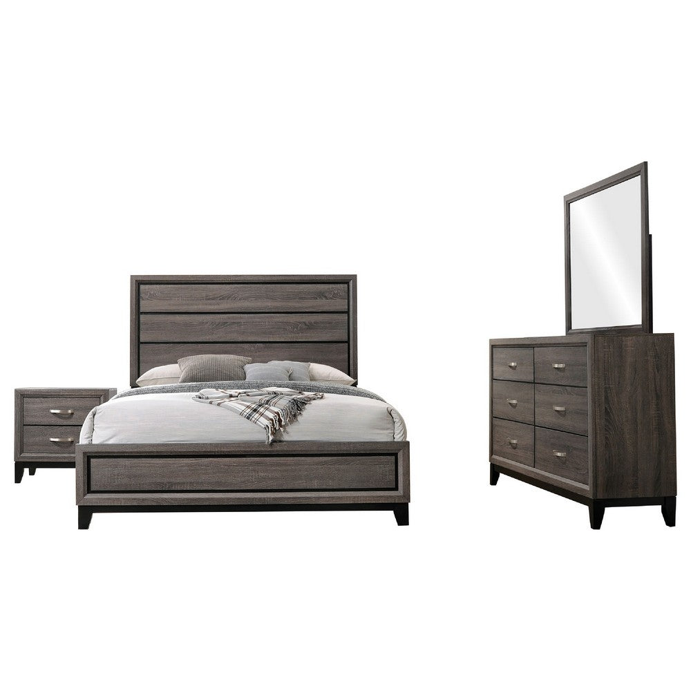 Mela 4pc Queen Bedroom Set | Nightstand Dresser and Mirror | Oak Gray