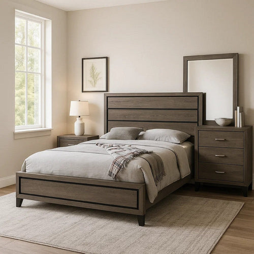 Mela 4pc Queen Bedroom Set | Nightstand Dresser and Mirror | Oak Gray