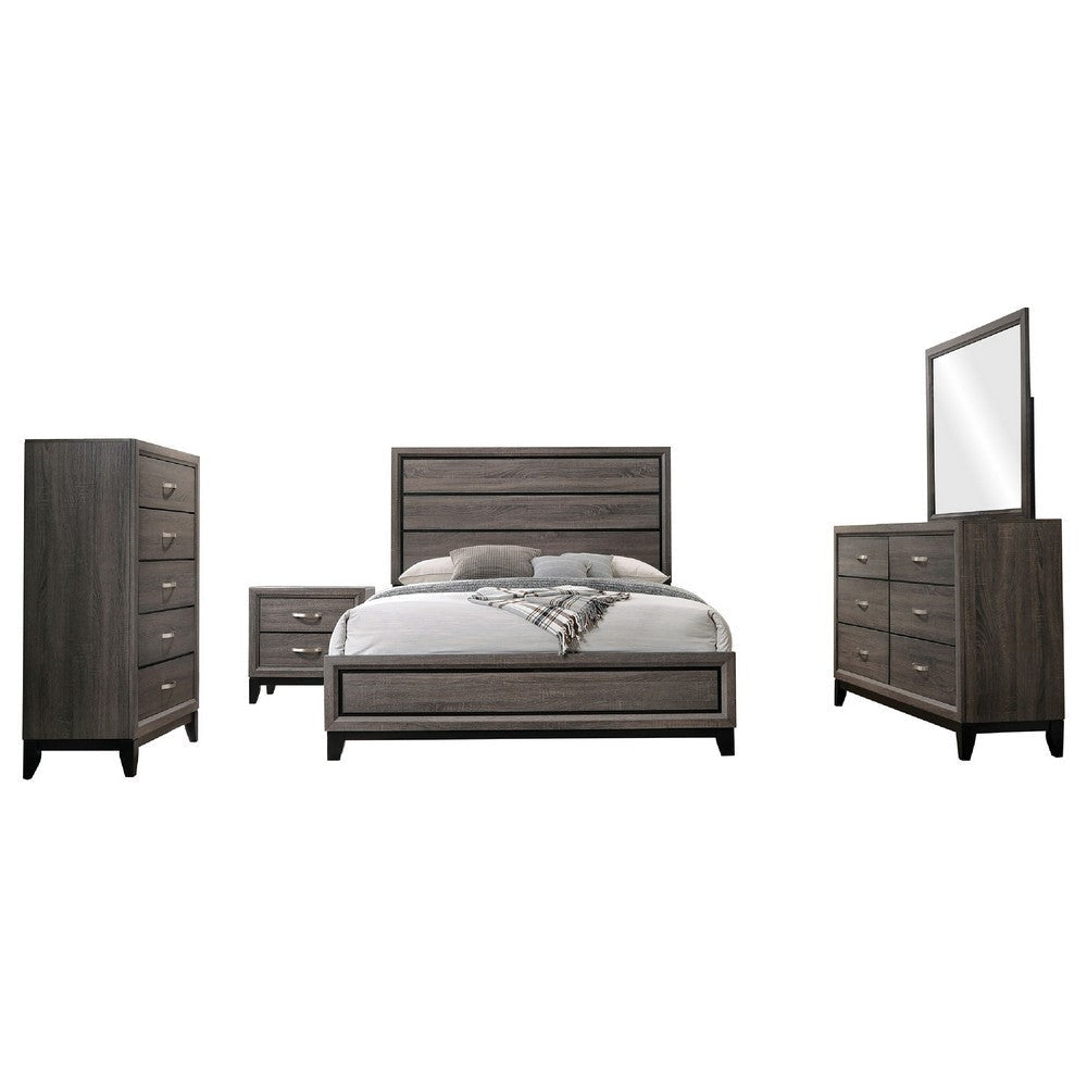 Mela 5pc Queen Bed Set | Nightstand Dresser Chest | Mirror | Oak Gray