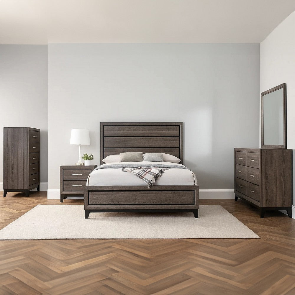 Mela 5pc Queen Bed Set | Nightstand Dresser Chest | Mirror | Oak Gray