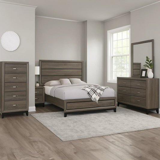 Mela 5pc Queen Bed Set | Nightstand Dresser Chest | Mirror | Oak Gray