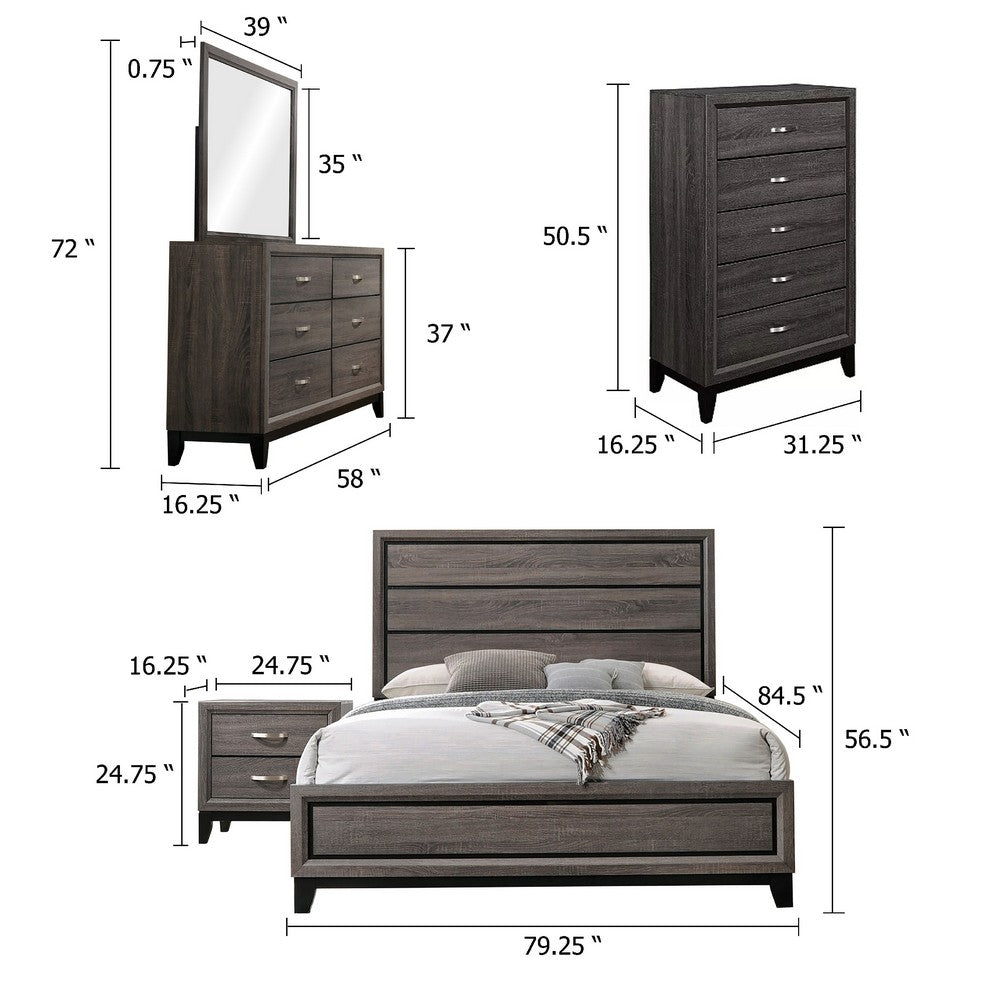Mela 5pc King Bed Set | Nightstand Dresser Chest and Mirror | Oak Gray
