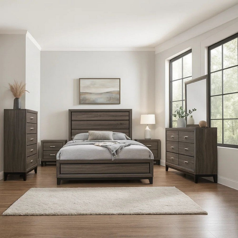 Mela 5pc King Bed Set | Nightstand Dresser Chest and Mirror | Oak Gray