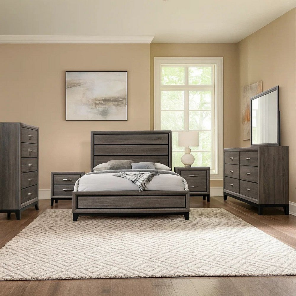 Mela 5pc King Bed Set | Nightstand Dresser Chest and Mirror | Oak Gray