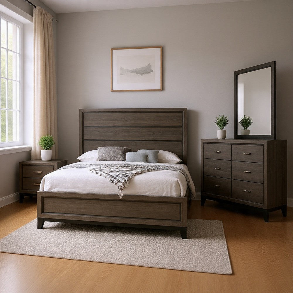 Mela 4pc Cal King Bedroom Set | Nightstand Dresser | Mirror | Oak Gray