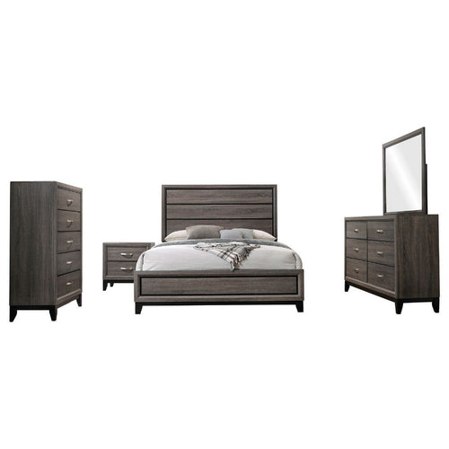 Mela 5pc Cal King Bed Set | Nightstand | Tall Chest | Mirror Oak Gray