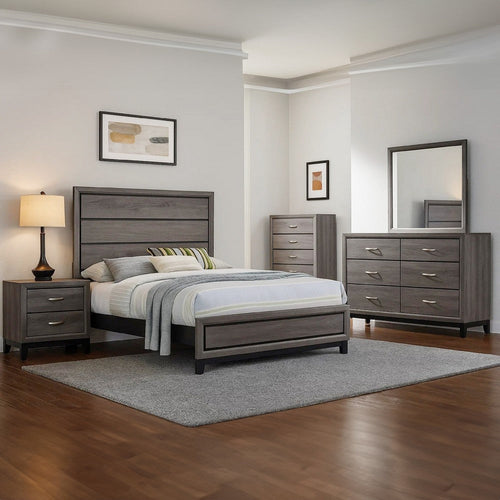 Mela 5pc Full Bed Set | Nightstand Dresser Chest and Mirror | Oak Gray