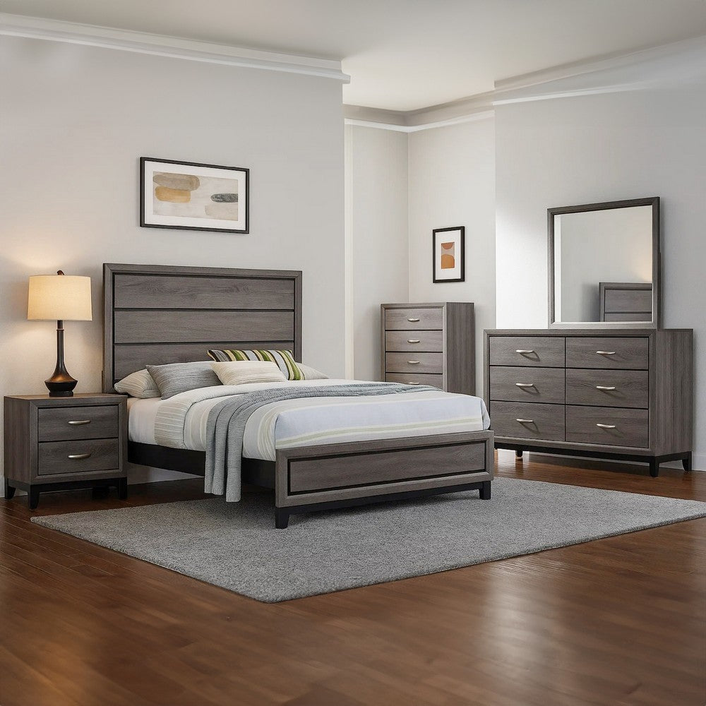 Mela 5pc Full Bed Set | Nightstand Dresser Chest and Mirror | Oak Gray