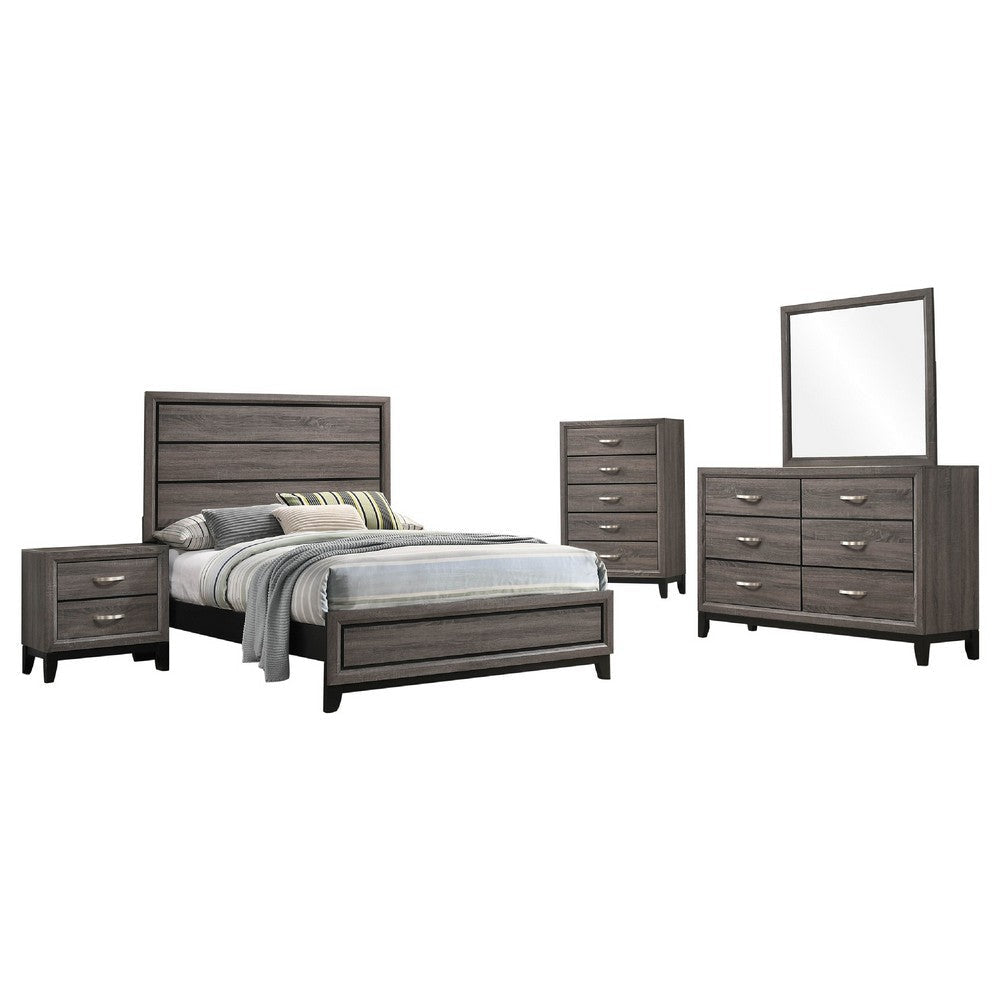 Mela 5pc Full Bed Set | Nightstand Dresser Chest and Mirror | Oak Gray