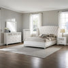 Dini Glam 5pc Queen Bedroom Set, Tufted Wingback in White Velvet w Crystals