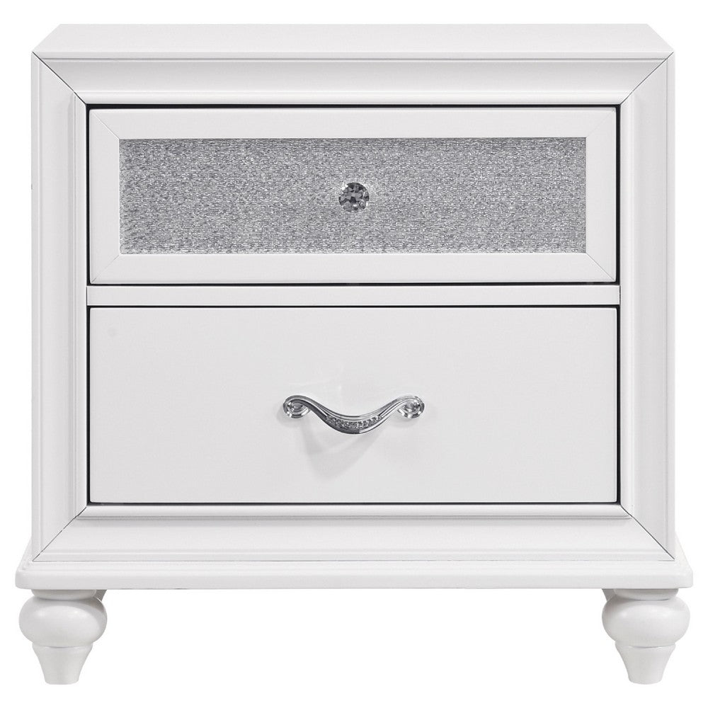 Dini Glam 4pc King Bedroom Set, Tufted Wingback in White Velvet w Crystals