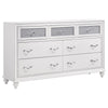 Dini Glam 4pc King Bedroom Set, Tufted Wingback in White Velvet w Crystals