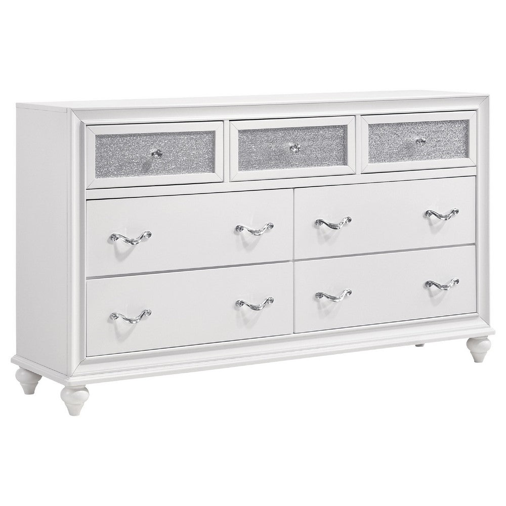 Dini Glam 4pc King Bedroom Set, Tufted Wingback in White Velvet w Crystals