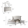 Dini Glam 4pc King Bedroom Set, Tufted Wingback in White Velvet w Crystals