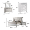 Dini Glam 5pc King Bedroom Set, Tufted Wingback in White Velvet w Crystals