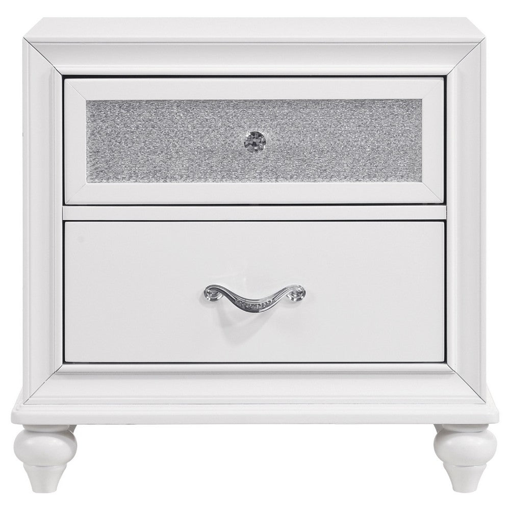 Dini Glam 4pc Cal King Bedroom Set, Tufted Wingback in White Velvet w Crystals